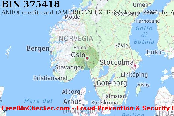 375418 AMEX credit Norway NO Lista BIN