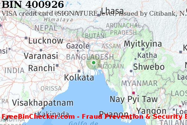 400926 VISA credit Bangladesh BD Lista de BIN