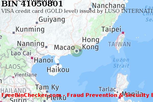 41050801 VISA credit Macau MO BIN Lijst