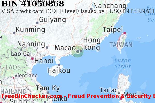 41050868 VISA credit Macau MO BIN Lijst