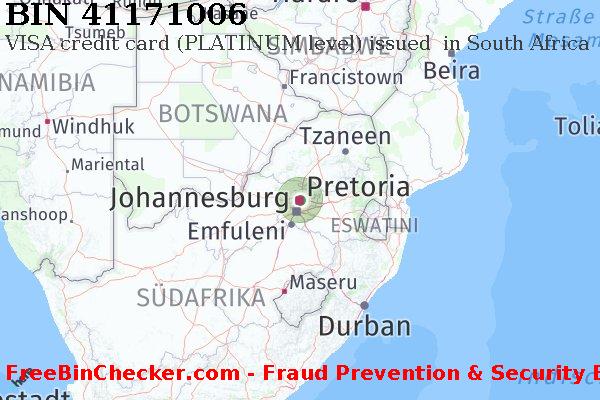 41171006 VISA credit South Africa ZA BIN-Liste
