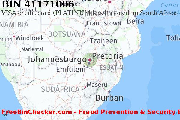 41171006 VISA credit South Africa ZA Lista de BIN