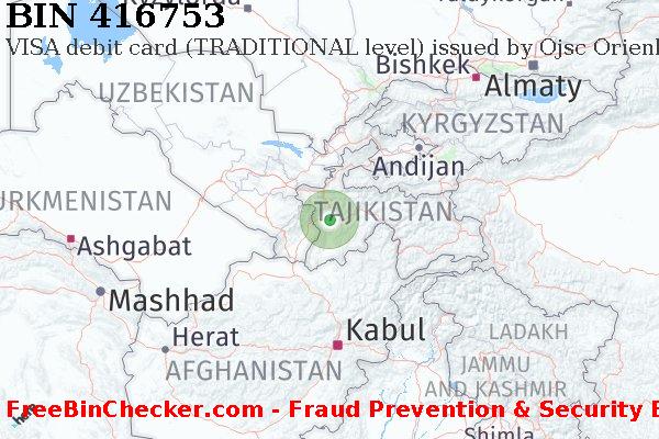 416753 VISA debit Tajikistan TJ BIN Lijst