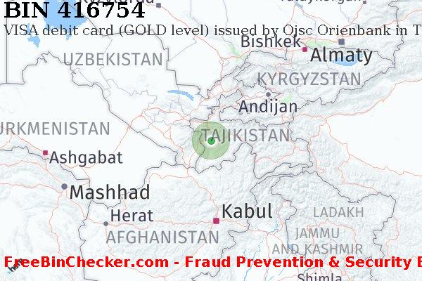 416754 VISA debit Tajikistan TJ BIN Lijst