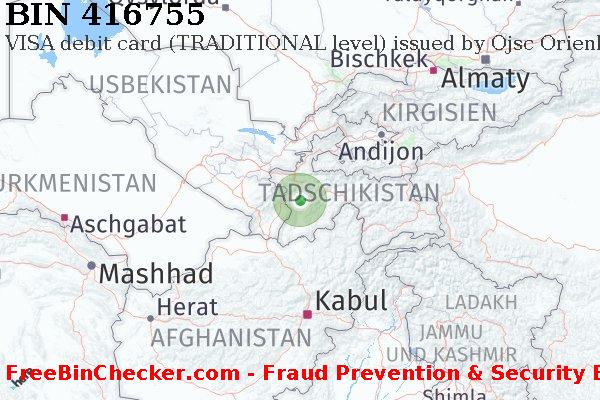 416755 VISA debit Tajikistan TJ BIN-Liste