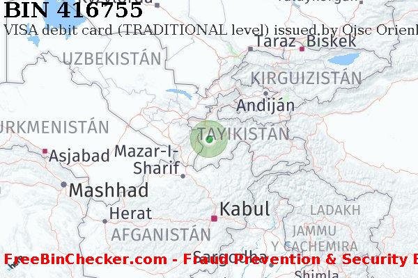 416755 VISA debit Tajikistan TJ Lista de BIN