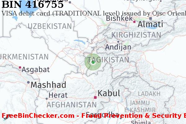 416755 VISA debit Tajikistan TJ Lista BIN