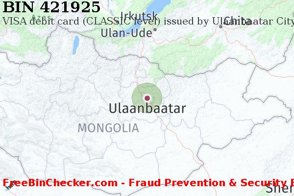 421925 VISA debit Mongolia MN BIN List