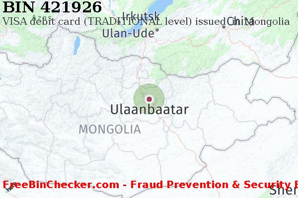 421926 VISA debit Mongolia MN BIN List