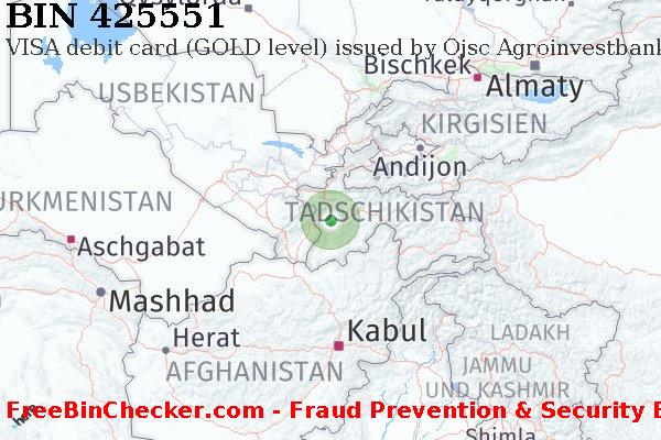 425551 VISA debit Tajikistan TJ BIN-Liste