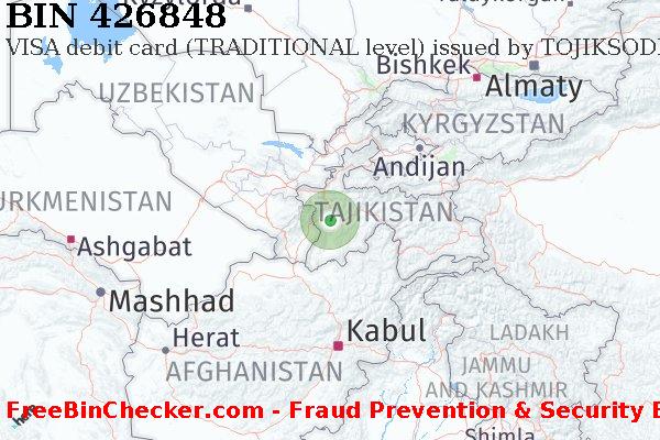 426848 VISA debit Tajikistan TJ BIN Lijst