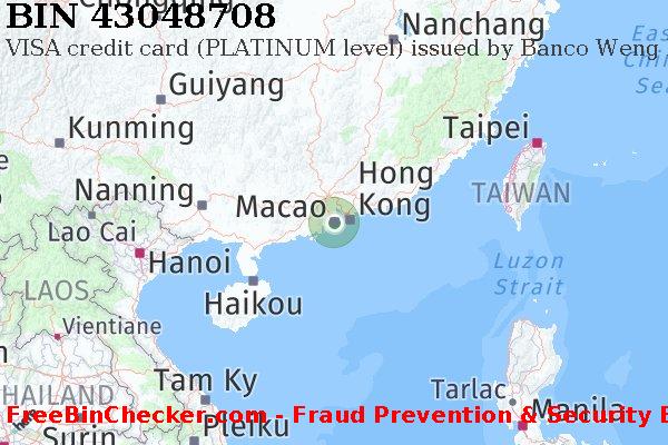 43048708 VISA credit Macau MO BIN Lijst