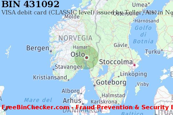 431092 VISA debit Norway NO Lista BIN