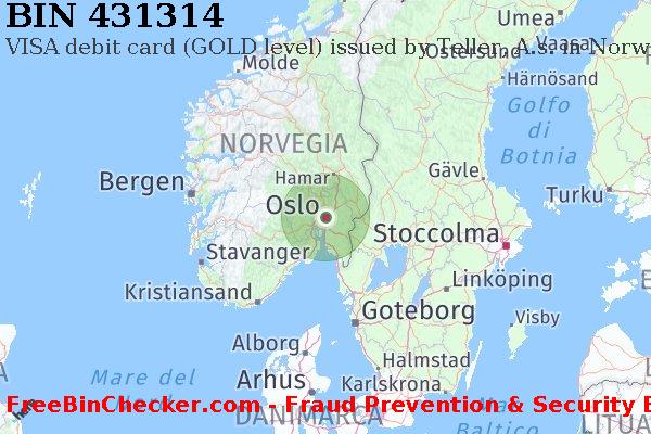 431314 VISA debit Norway NO Lista BIN