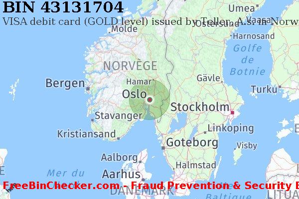43131704 VISA debit Norway NO BIN Liste 