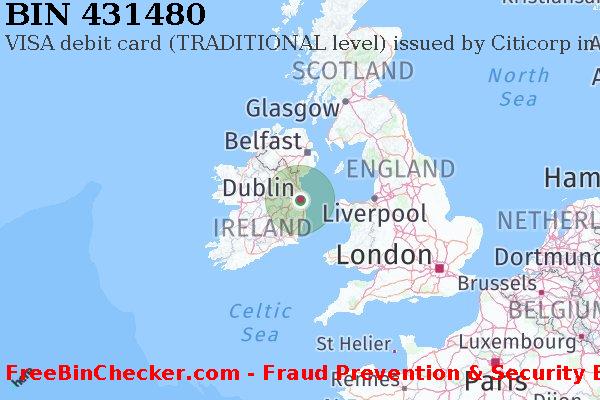 431480 VISA debit Ireland IE BIN List