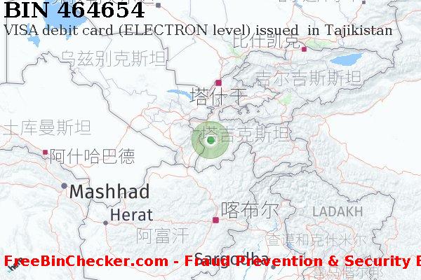 464654 VISA debit Tajikistan TJ BIN列表