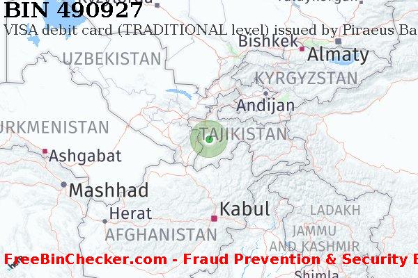 490927 VISA debit Tajikistan TJ BIN Lijst