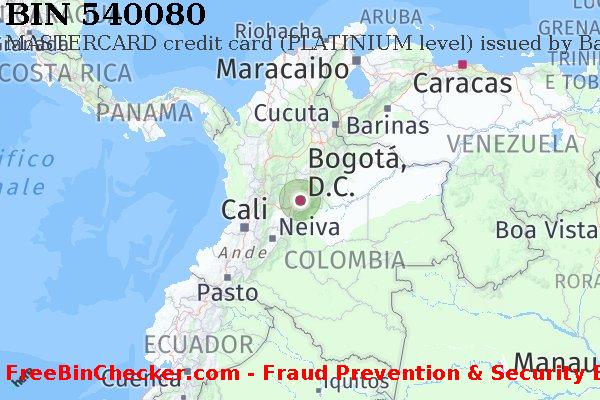 540080 MASTERCARD credit Colombia CO Lista BIN
