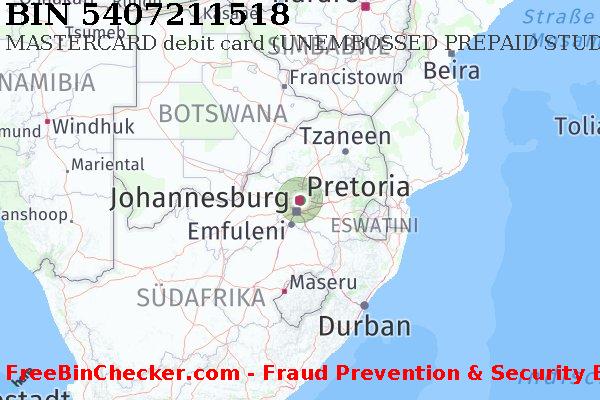 5407211518 MASTERCARD debit South Africa ZA BIN-Liste