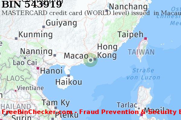 543919 MASTERCARD credit Macau MO BIN-Liste