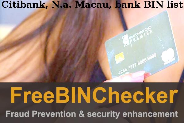 Citibank, N.a. Macau, قائمة BIN