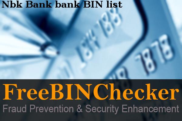 Nbk Bank BIN Danh sách