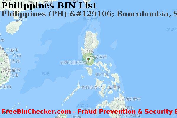 Philippines Philippines+%28PH%29+%26%23129106%3B+Bancolombia%2C+S.a. BIN列表